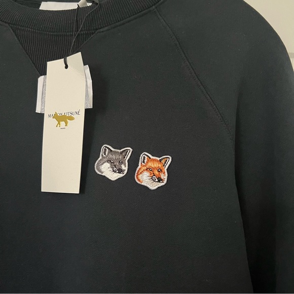 NWT MAISON KITSUNÉ Black Double Fox Head Sweatshirt size S - Picture 14 of 14